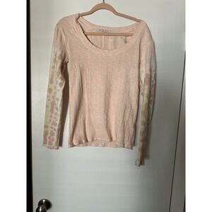 Free People Boho Long Sleeve  Round Neck peach/pink  tie dye sleeves Size L